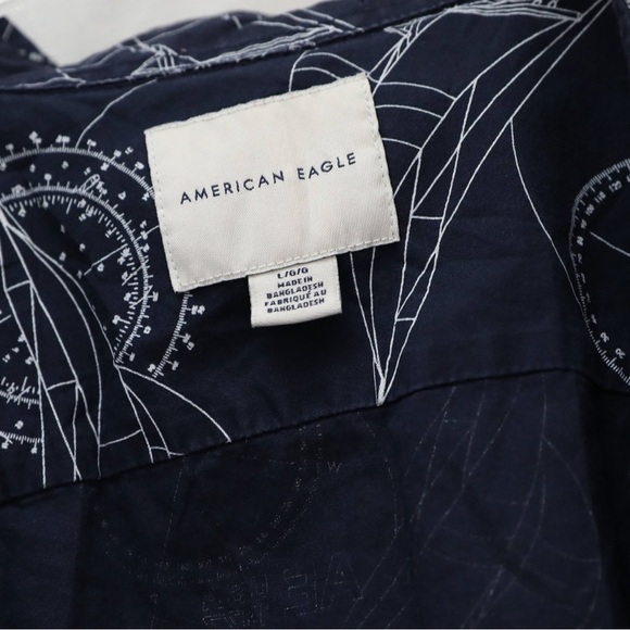 American Eagle Nautical print shortsleeve men's shirt navy blue L Large cotton - Picture 4 of 10